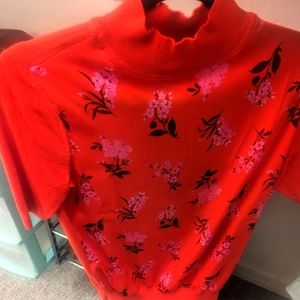 Red and pink turtleneck blouse